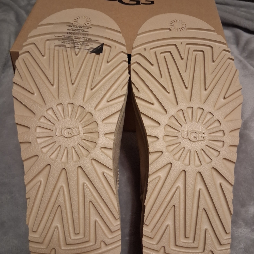 UGG Tan Suede Ankle Booties with Pink & Cream Floral Appliqués - Picture 7 of 12